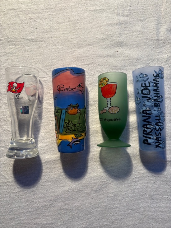 NFL Other - Lot of 4 novelty 2.5oz Glass Shot Glasses Decorated Tampa Bay/ Costa Rica/Bahama